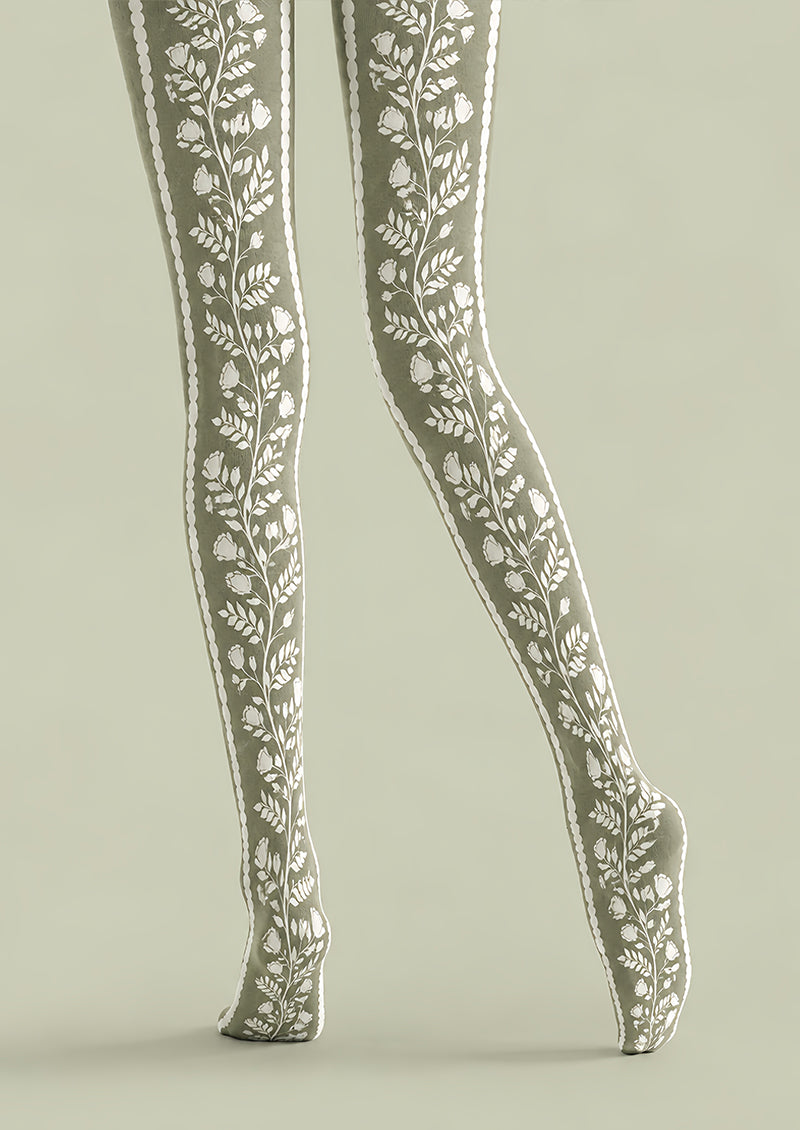 Green Botanical Floral Tights Hosiery Pantyhose Z69-98