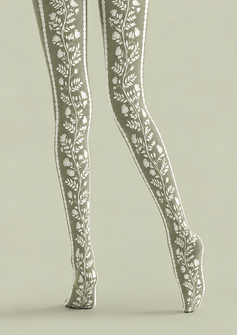 Green Botanical Floral Tights Hosiery Pantyhose Z69-98