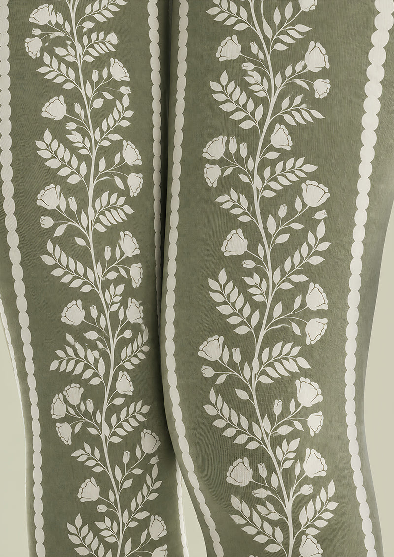 Green Botanical Floral Tights Hosiery Pantyhose Z69-98