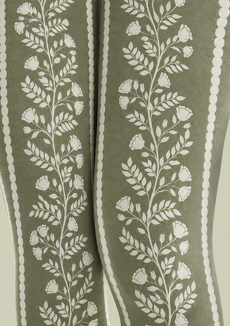 Green Botanical Floral Tights Hosiery Pantyhose Z69-98