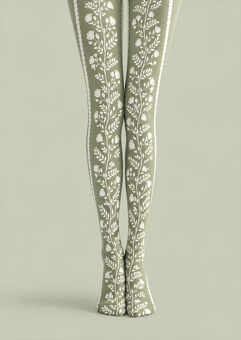 Green Botanical Floral Tights Hosiery Pantyhose Z69-98