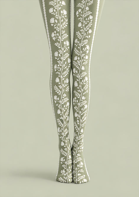 Green Botanical Floral Tights Hosiery Pantyhose Z69-98