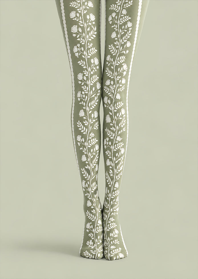 Green Botanical Floral Tights Hosiery Pantyhose Z69-98