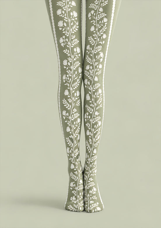 Green Botanical Floral Tights Hosiery Pantyhose Z69-98