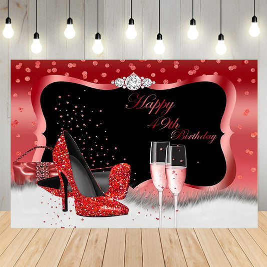 Diamond Birthday Backdrop Red High Heels