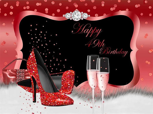 Diamond Birthday Backdrop Red High Heels