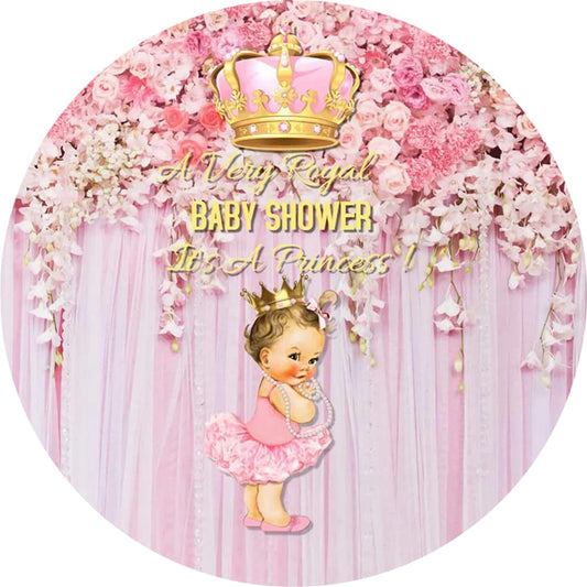 Baby Shower Flower Pink Round Backdrop