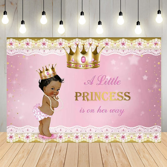 Baby Shower Crown Pink Backdrop Banner