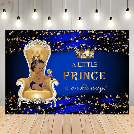 Gold Bokeh Baby Shower Royal Blue Backdrop