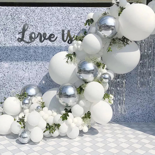 White Sliver Wedding Balloon Garland Arch Kit
