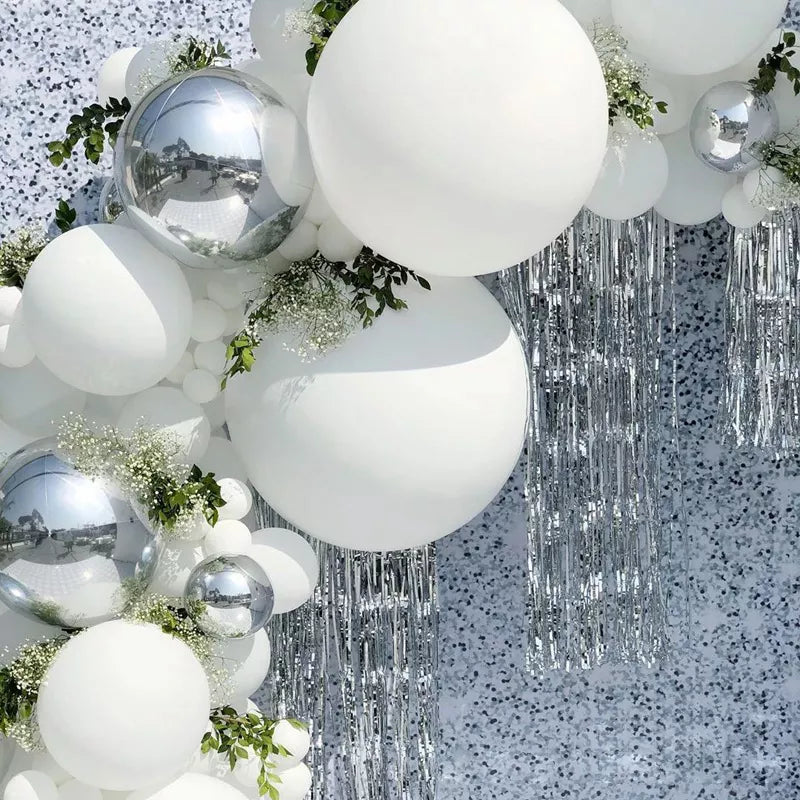 White Sliver Wedding Balloon Garland Arch Kit