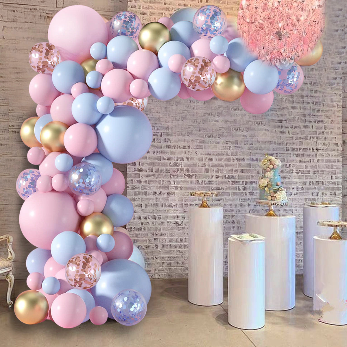 Blue Pink Confetti Balloon Garland Arch Kit