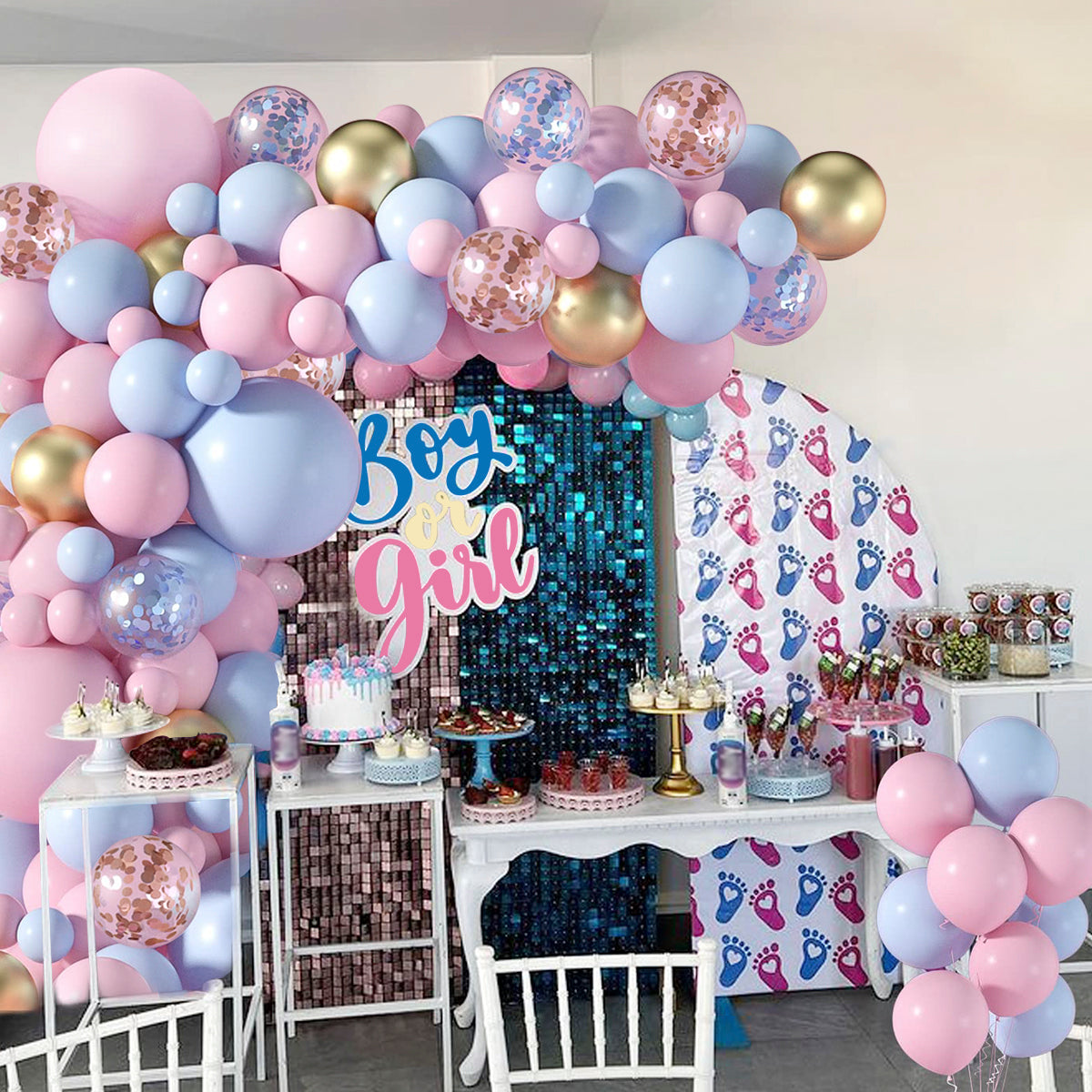 Blue Pink Confetti Balloon Garland Arch Kit