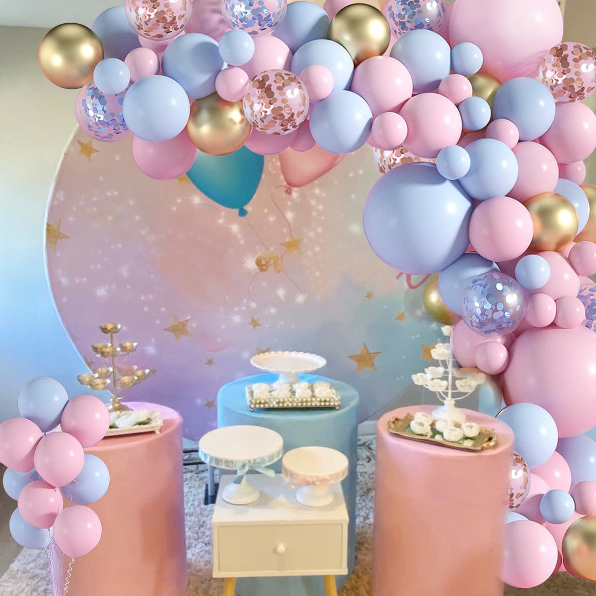 Blue Pink Confetti Balloon Garland Arch Kit