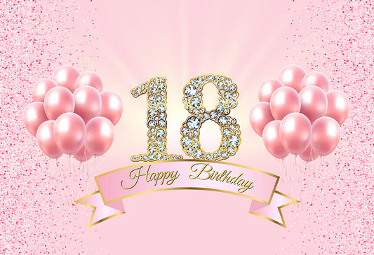 18th Birthday Balloons Glitter Pink Backdrop