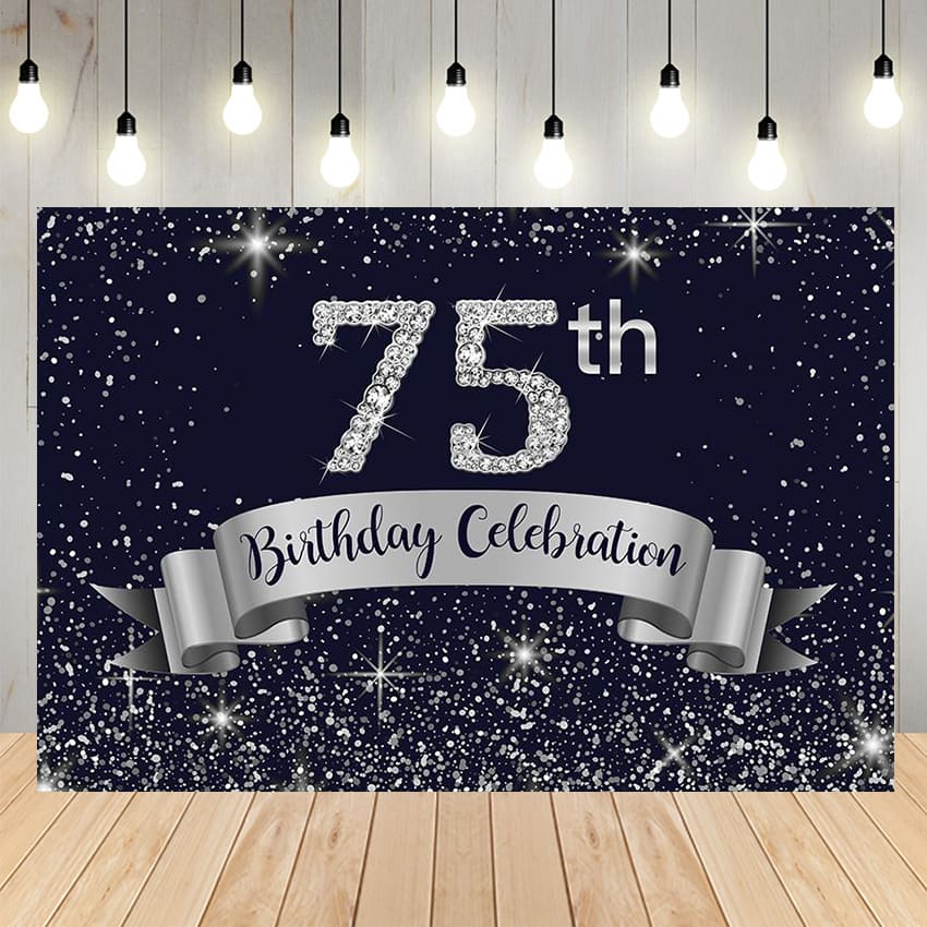 75th Birthday Celebration Glitter Backdrop