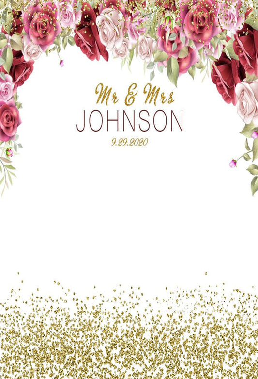 Flowers Glitter Wedding Celebration Backdrop