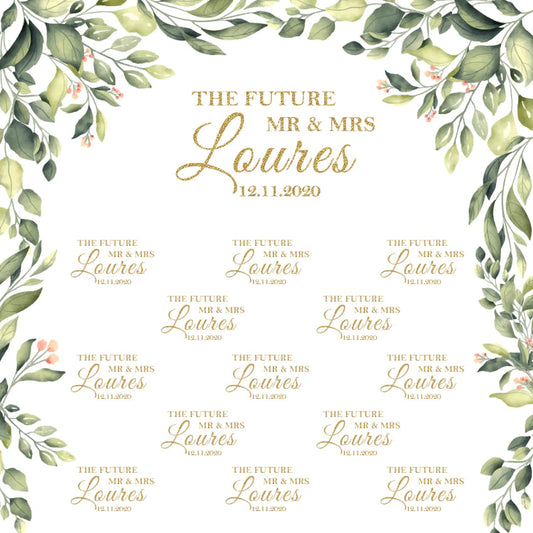 Greenery Wedding Engagement Personalized Backdrop