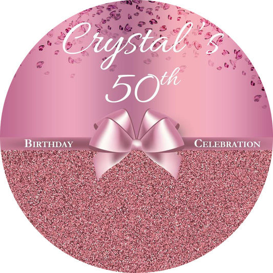 Pink Diamond Pearl Birthday Round Backdrop