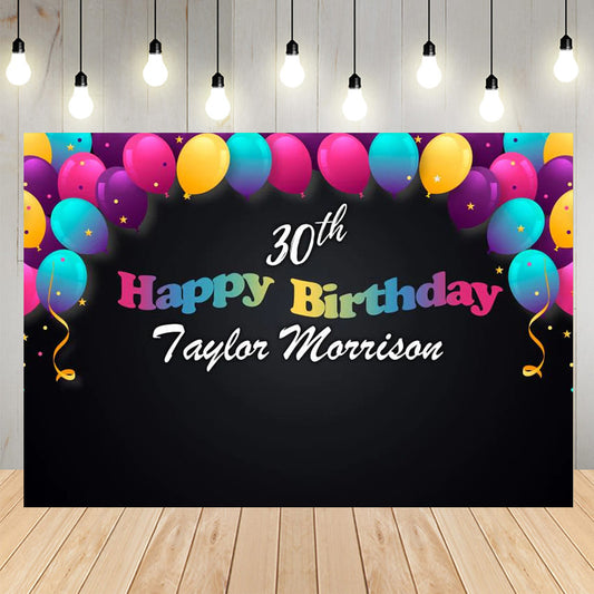 30th Birthday Colorful Balloons Backdrop