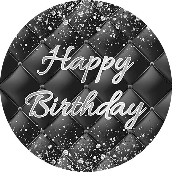 Black Sliver Birthday Round Backdrop Cover