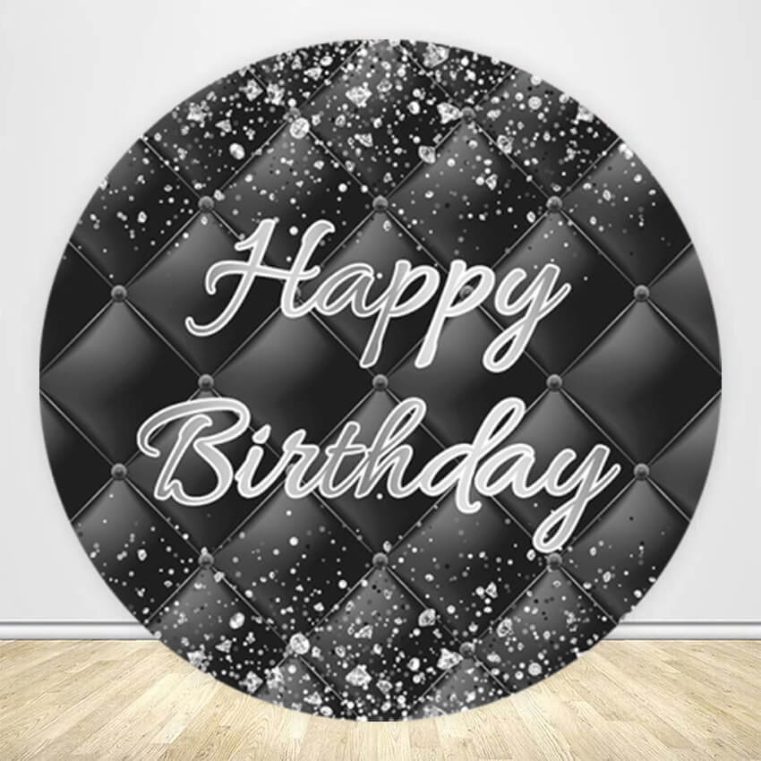 Black Sliver Birthday Round Backdrop Cover