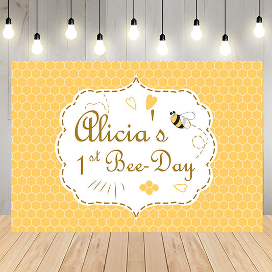 Cute Bee Backdrop for Baby 1st Birthday