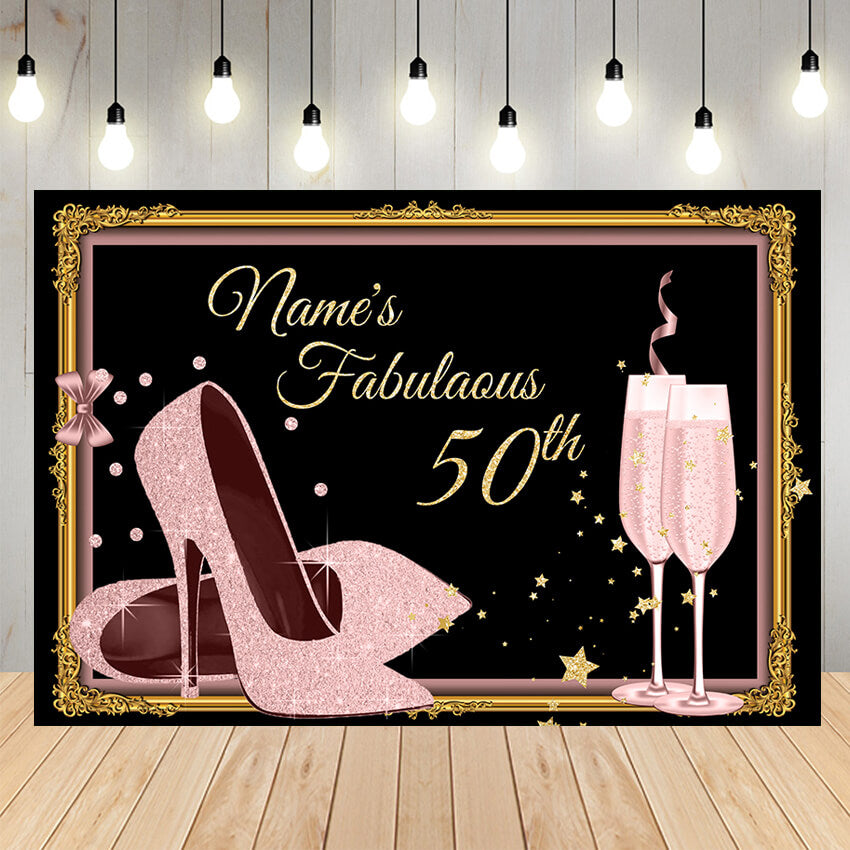 Fabulous 50th Pink High Heels Birthday Backdrop