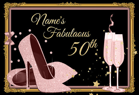 Fabulous 50th Pink High Heels Birthday Backdrop