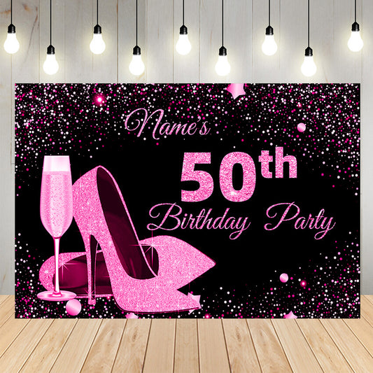 Birthday Party Hot Pink Glitter Backdrop