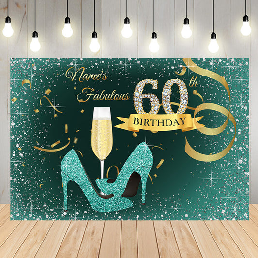 Diamond Glitter Green Birthday Backdrop