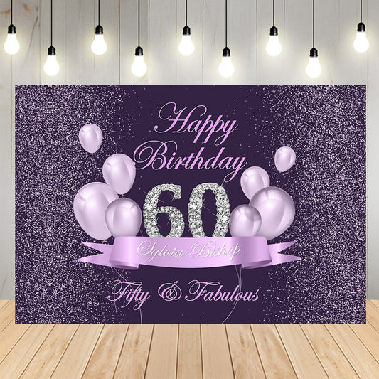 Purple 60th Birthday Party Decor Backdrop