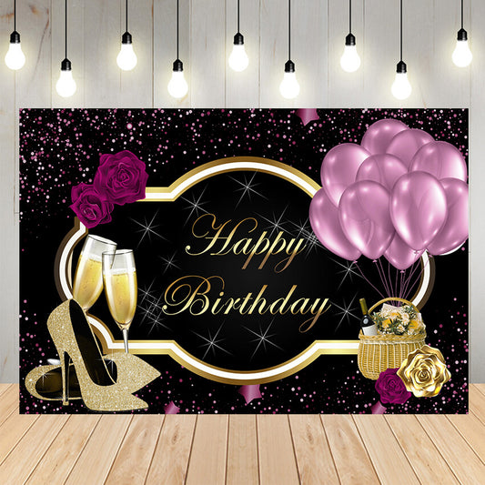 Purple Gold Birthday Party Backdrop Banner