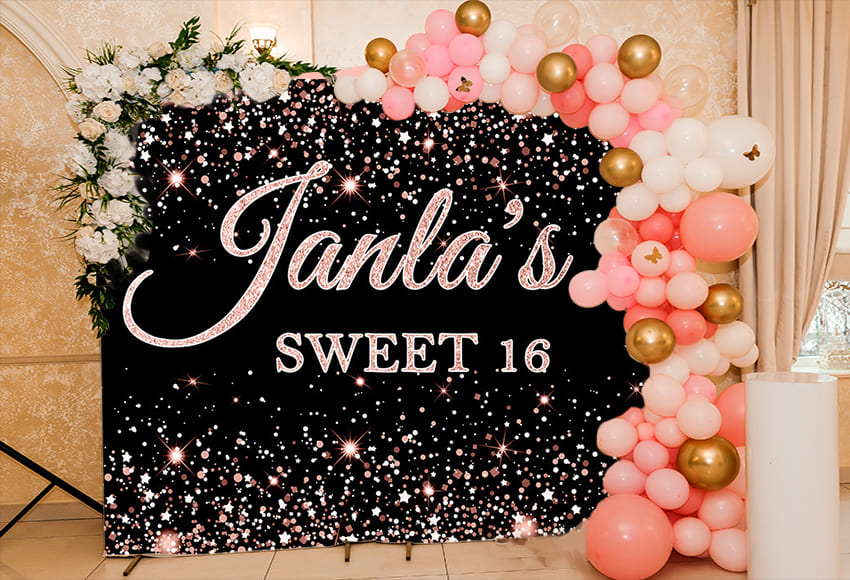 Pink Glitter Sweet 16 Birthday Backdrop