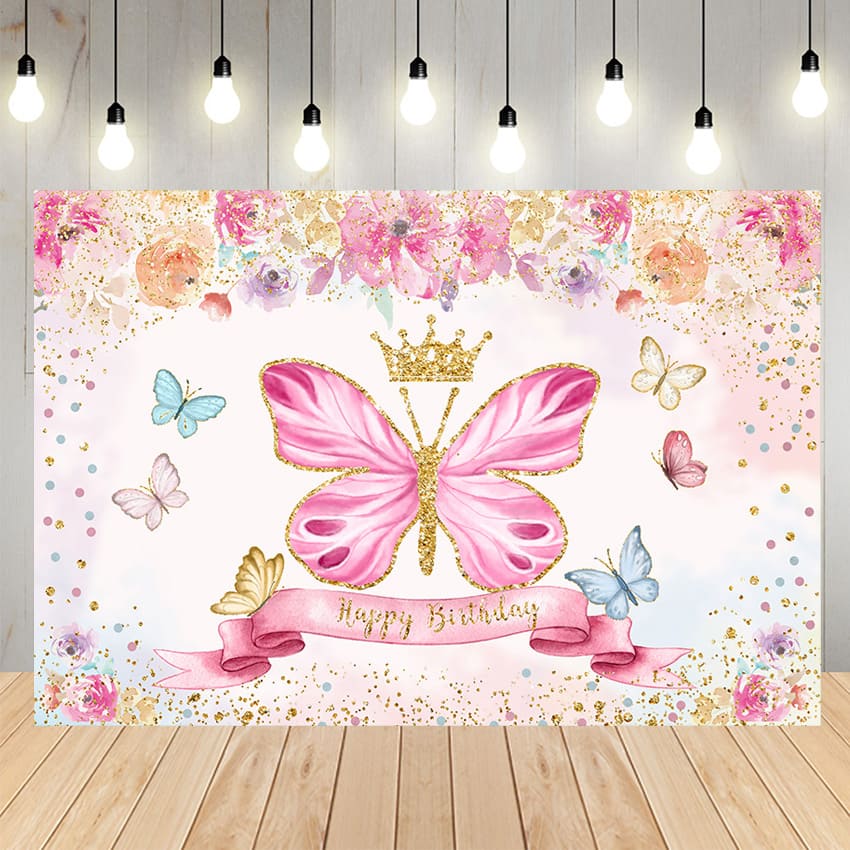 Butterfly Flowers Kid’s Birthday Backdrop