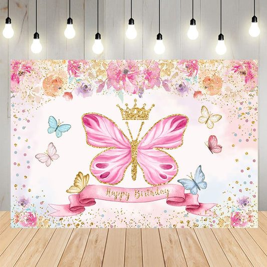 Butterfly Flowers Kid’s Birthday Backdrop