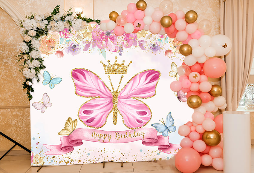 Butterfly Flowers Kid’s Birthday Backdrop