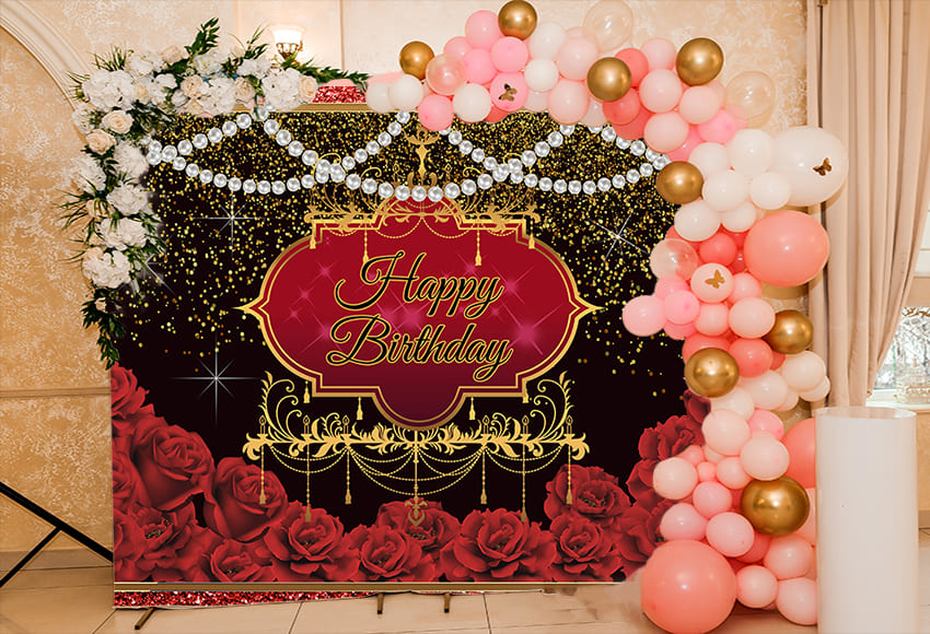 Red Roses Theme Birthday Party Backdrop