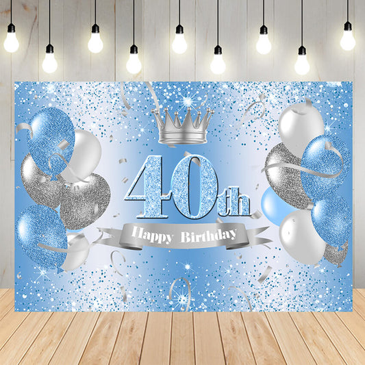 Blue Sliver 40th Birthday Backdrop Decor