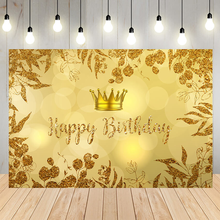 Gold Bokeh Flowers Birthday Backdrop