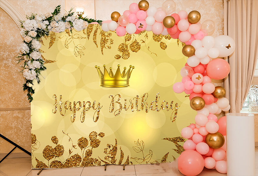 Gold Bokeh Flowers Birthday Backdrop