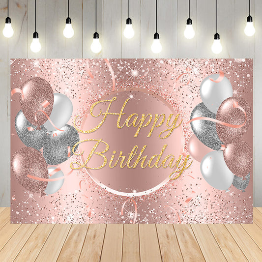 Balloons Pink Sliver Birthday Backdrop