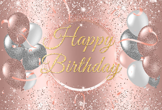 Balloons Pink Sliver Birthday Backdrop