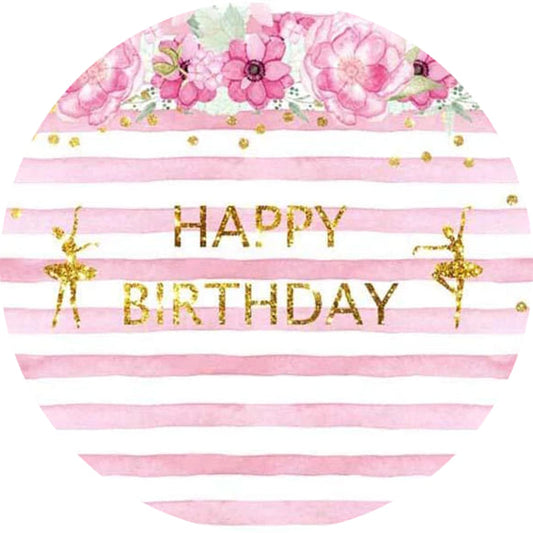 Little Girl Pink Stripe Birthday Round Backdrop