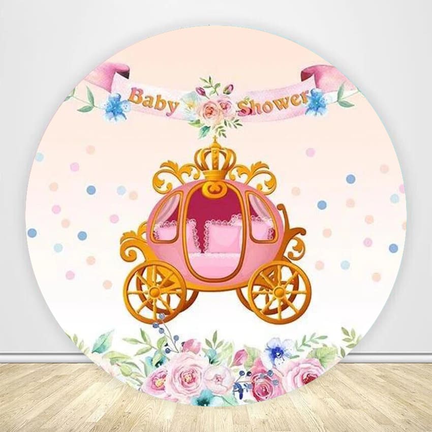 Pumpkin Carriage Baby Shower Round Backdrop