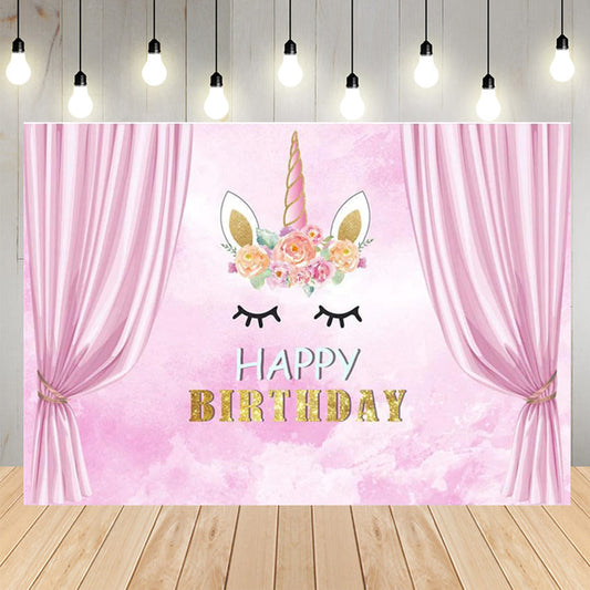 Pink Unicorn Birthday Backdrop for Girl