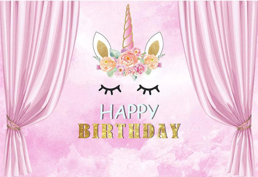 Pink Unicorn Birthday Backdrop for Girl