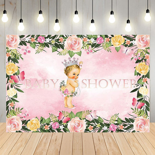 Flowers Garland Pink Baby Shower Backdrop