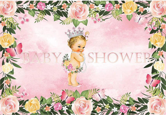 Flowers Garland Pink Baby Shower Backdrop