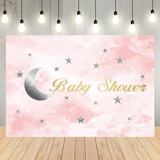 Stars Moon Baby Pink Shower Backdrop